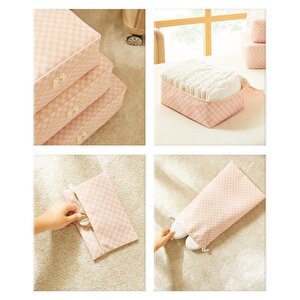 Ocean Home Textile 6'lı Pembe Dama Desen Pamuklu Bavul İçi Düzenleyici Set