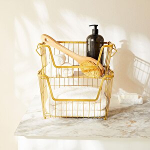 Ocean Home Textile 2'li Altın Renk Metal Sepet Set 32 X 22 X 16 / 33 X 27 X 20 Cm