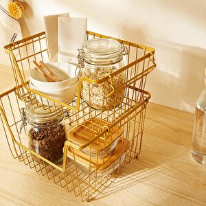 Ocean Home Textile 2'li Altın Renk Metal Sepet Set 32 X 22 X 16 / 33 X 27 X 20 Cm