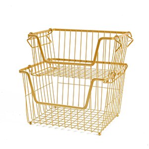 Ocean Home Textile 2'li Altın Renk Metal Sepet Set 32 X 22 X 16 / 33 X 27 X 20 Cm