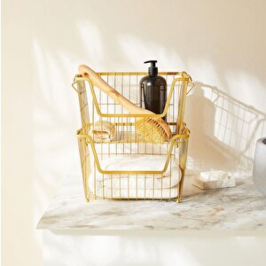 2'li Altın Renk Metal Sepet Set 33 X 27 X 20 Cm