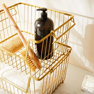 Ocean Home Textile 2'li Altın Renk Metal Sepet Set 33 X 27 X 20 Cm