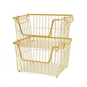 Ocean Home Textile 2'li Altın Renk Metal Sepet Set 33 X 27 X 20 Cm