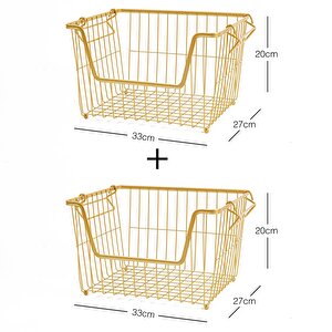 Ocean Home Textile 2'li Altın Renk Metal Sepet Set 33 X 27 X 20 Cm