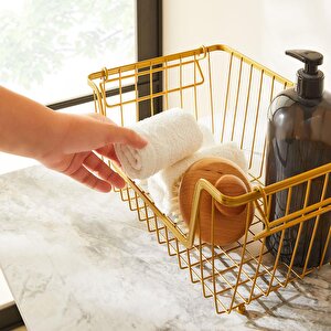 2'li Altın Renk Metal Sepet Set 32 X 22 X 16 Cm