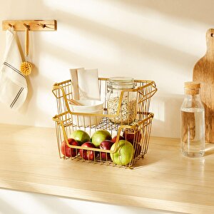 Ocean Home Textile 2'li Altın Renk Metal Sepet Set 32 X 22 X 16 Cm