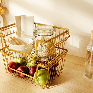 Ocean Home Textile 2'li Altın Renk Metal Sepet Set 32 X 22 X 16 Cm