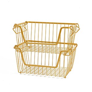 Ocean Home Textile 2'li Altın Renk Metal Sepet Set 32 X 22 X 16 Cm