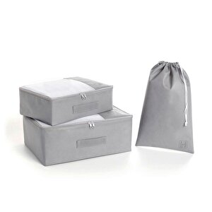 3'lü Gri Renk Bavul İçi Düzenleyici Set