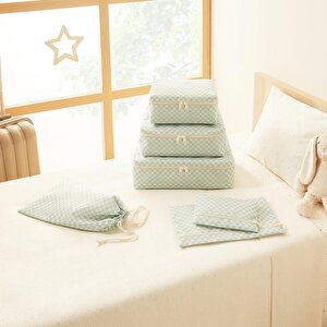 6'lı Mint Dama Desen Pamuklu Bavul İçi Düzenleyici Set
