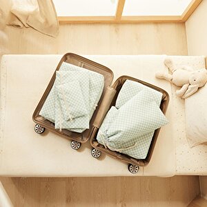 6'lı Mint Dama Desen Pamuklu Bavul İçi Düzenleyici Set