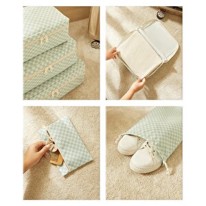 Ocean Home Textile 6'lı Mint Dama Desen Pamuklu Bavul İçi Düzenleyici Set