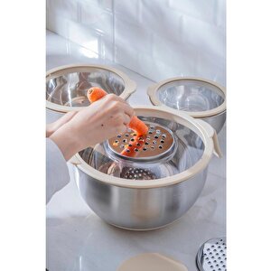 Acar Focus Pro Rendeli 9 Parça Karıştırma Saklama Kabı Krem 08121