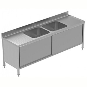 Electrolux Professional Dolaplı Evyeli Tezgah, 2 Evyeli (600x500 Mm), 2 Damlalıklı, 2 Kayar Kapılı - 2400 Mm, Plus Glg2426p