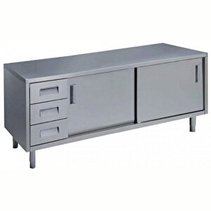 Electrolux Professional Dolaplı Çalışma Tezgahı, Solda 3'lü Çekmeceli, 2 Kayar Kapılı, 2000mm Mta2000sxpn