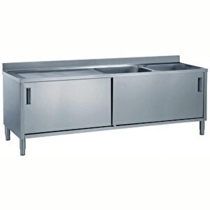 Electrolux Professional Dolaplı 2 Evyeli Tezgah, Evyeler (600x500 Mm), Damlalık Sol Tarafta, 2 Kayar Kapılı, 2000 Mm Mla2026sxpn