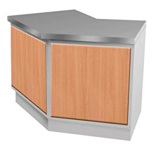 Nötr Serv Bankosu, Açılı, Ara Raflı, Ahşap Kaplı, 150x70 Cm