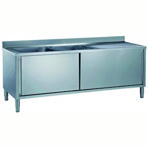 Electrolux Professional Dolaplı Evyeli Tezgah, 2 Evyeli (600x500 Mm), Damlalık Sağda, 2 Kayar Kapılı - 1800 Mm Mla1826dxn