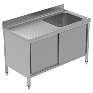 Electrolux Professional Dolaplı Tek Evyeli Tezgah, Evyesi (600x500 Mm), Solda Damlalıklı, 2 Kayar Kapılı - 1400 Mm, Plus Glg1416sxp