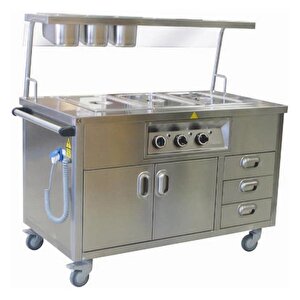 Ohbe 13070 Bain Marie Elektrikli Hareketli Servis Raflı, Çekmeceli, 3 Gn 1/1, 130x70 Cm