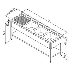 Evyeli Tezgahı 3g / 1d Sol 3 Perdeli Taban Raflı 190x60 Cm