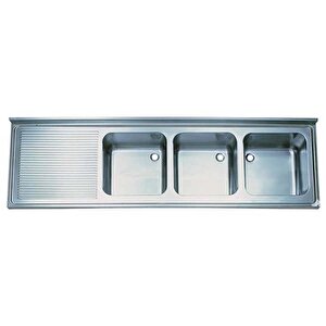 Tablalı Evye, Üç Gözlü, Sol Damlalıklı, 210x60 Cm