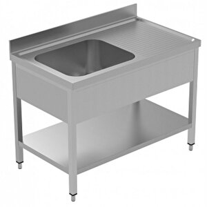 Electrolux Professional Tek Evyeli Tezgah, Evyesi 600x500 Mm, Damlalığı Sağda, Taban Raflı - 1200 Mm, Plus Lsglg1216d