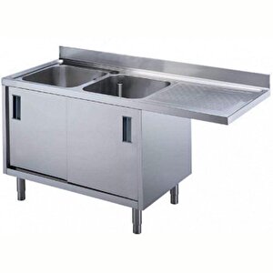 Electrolux Professional Tezgahaltı Bulaşık Makinesi İçin Dolaplı Tezgah, 2 Evyeli (500x500x290 Mm), Damlalığı Sağda - 1800 Mm Mla2dtn