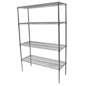 4 Katlı Paslanmaz İstif Rafı, Düz Tabla, 46x183x183 Cm