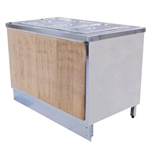 Ahşap Kaplamalı Sıcak Servis Bankosu, Sıcaklık Dolaplı, 120x70 Cm