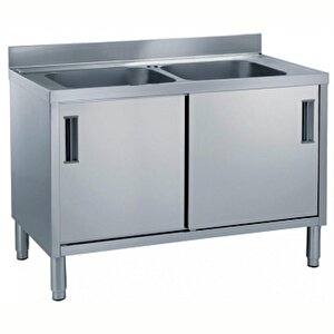 Electrolux Professional Dolaplı 2 Evyeli Tezgah, Evyeler (600x500 Mm), 2 Kayar Kapılı, 1400 Mm Mla1426pn