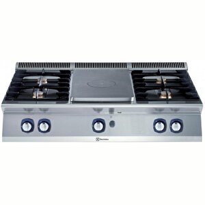 Electrolux Professional Endüstriyel Gazlı Set Üstü Kapalı Ateş Ocak, Ortada (½ Modul) 3,8 Kw''lık Tek Brulör + Sağında Ve Solunda 2''şer Açık Ateşli Ocak, Her Brulör 5,5 Kw, Derinlik 730 Mm - 1200 Mm E7stgl5000