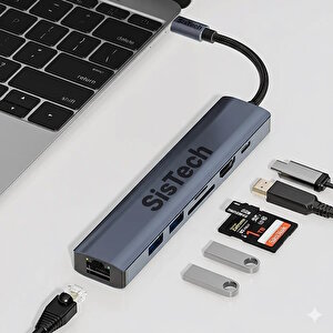 Ally Byl-2303 7 In 1 Dönüştürücü Çoğaltıcı Hub - Type-c To 1000mbps Ethernet 4k Hdmi Usb 3.0 Pd100w Sd-tf Cards