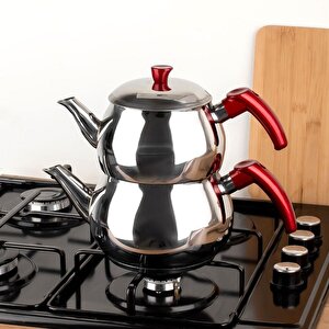 Oscar Küre Aile Boy Çelik Çaydanlık Kırmızı