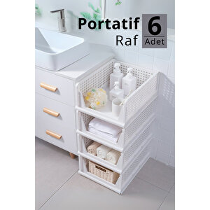 6 Lı Kayar Raf Organizer – Beyaz Dolap İçi Kıyafet, Aksesuar Düzenleyici Mit1262