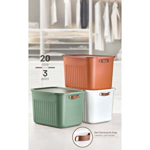 3 Lü 3 Renkli 20 Lt Mega Çok Amaçlı Kapaklı Organizer Saklama Kabı Kutu Mit1267