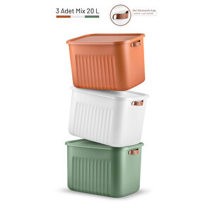 3 Lü 3 Renkli 20 Lt Mega Çok Amaçlı Kapaklı Organizer Saklama Kabı Kutu Mit1267