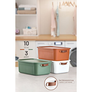 3 Lü 3 Renkli 10 Lt Çok Amaçlı Kapaklı Organizer Saklama Kabı Kutu Mit1265
