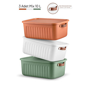 3 Lü 3 Renkli 10 Lt Çok Amaçlı Kapaklı Organizer Saklama Kabı Kutu Mit1265