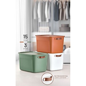 3 Lü 3 Renkli 15 Lt Çok Amaçlı Kapaklı Organizer Saklama Kabı Kutu Mit1266