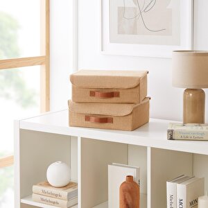 2'li Jüt Kapaklı Kutu Set 30 X 23 X 11 Cm