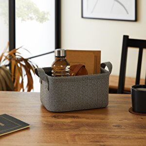 Antrasit Renk Dokulu Kumaş Sepet 24 X 17 X 12 Cm