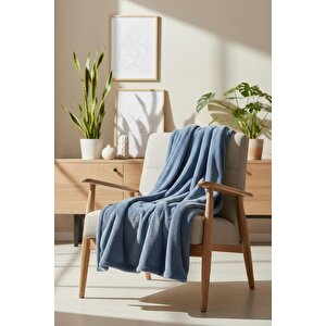 Pufina | Tavşan Tüyü Dokulu Peluş Tv Battaniyesi & Koltuk Şalı | 140x190 Indigo Mavi