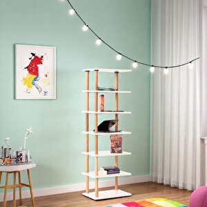 Pia 7 Raflı Büyük Kitaplık Çok Amaçlı Dolap Beyaz