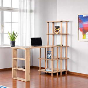 Pia Çalışma Masası Kitaplıklı Ceviz Ceviz