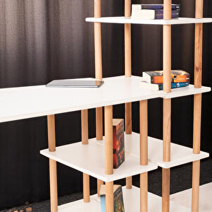 Pia Çalışma Masası Kitaplıklı Beyaz Beyaz