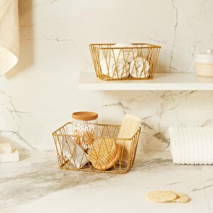 2'li Altın Renk Metal Sepet Set 25 X 18.5 X 10.5 / 20.5 X 15.5 X 10 Cm