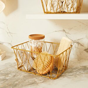 2'li Altın Renk Metal Sepet Set 25 X 18.5 X 10.5 / 20.5 X 15.5 X 10 Cm