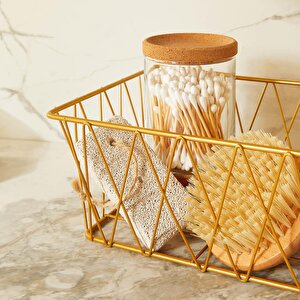 2'li Altın Renk Metal Sepet Set 25 X 18.5 X 10.5 / 20.5 X 15.5 X 10 Cm