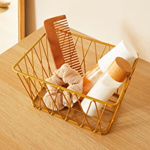Ocean Home Textile 2'li Altın Renk Metal Sepet Set 25 X 18.5 X 10.5 / 20.5 X 15.5 X 10 Cm